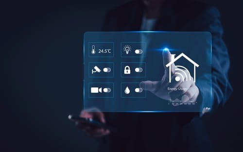 Smart,Home,Technology,Concept.,Man,Control,Virtual,Interface,Dashboard,,Home